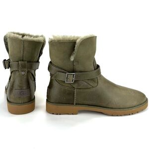 UGG ROMELY Green Leather Shearling Wool Boots